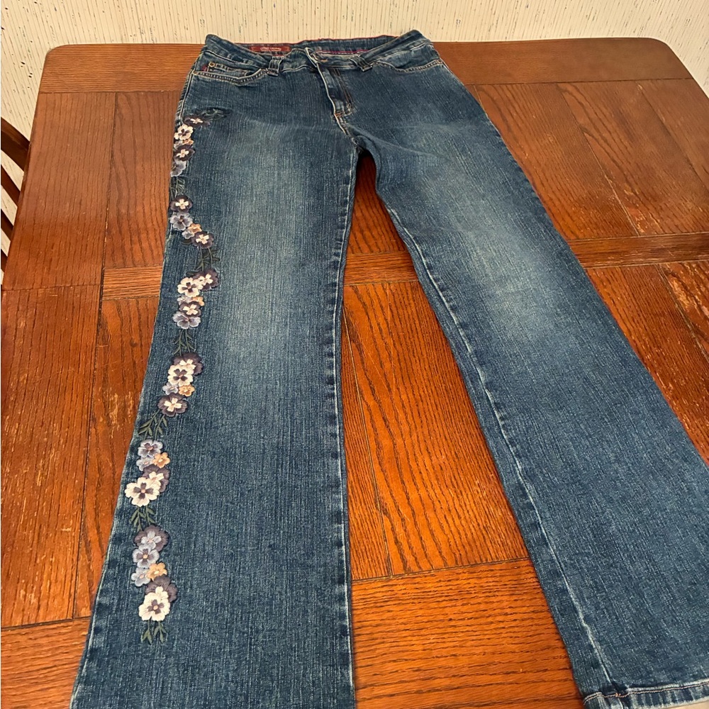 MU Jeans Authentic Dungarees Women’s 10 Embroidered Stretch Boot Cut USA